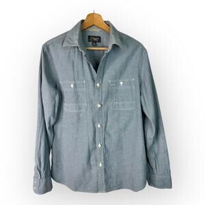 Wallin & Bros Shirt Mens Medium Blue Chambray Button Front Workwear Casual